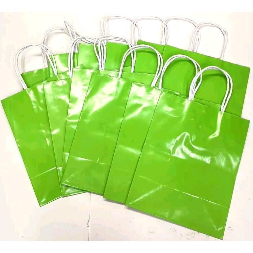 💚 12 Lime Green Gift Bags w/ Handles – Solid Color – American Greetings Party